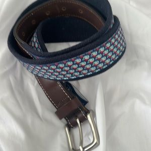 Men’s belt - brown leather with brushed silver/satin buckle. Size 36